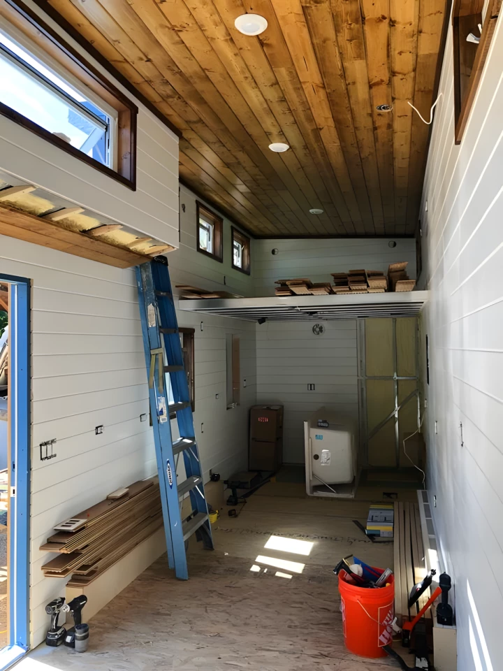 The Bandelier's interior is finished in tongue & groove on the walls and ceiling, with solid oak flooring