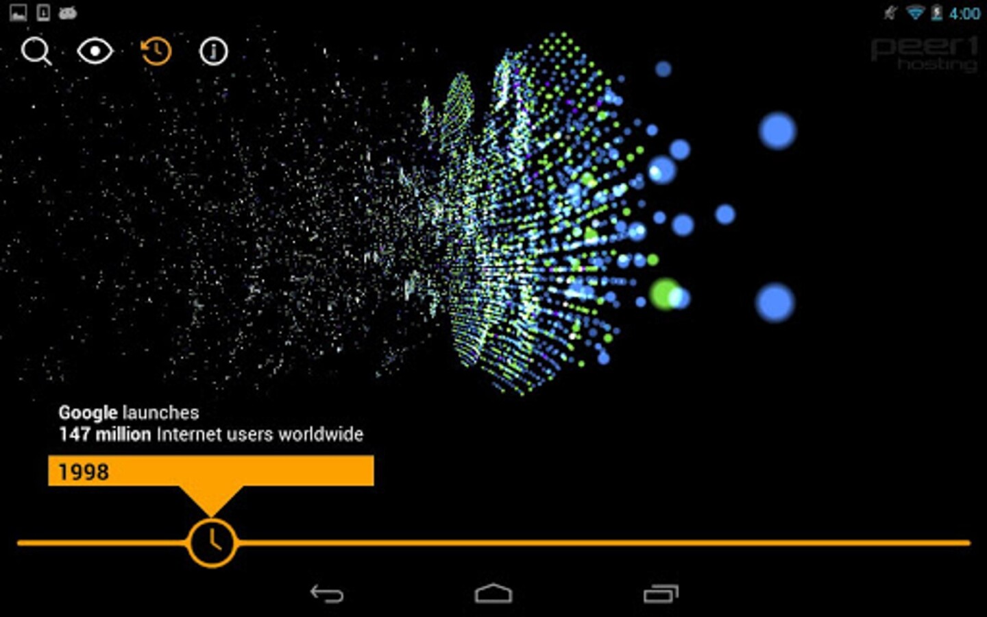 The Map of the Internet app's Timeline view shows the state of the internet, past, present and future