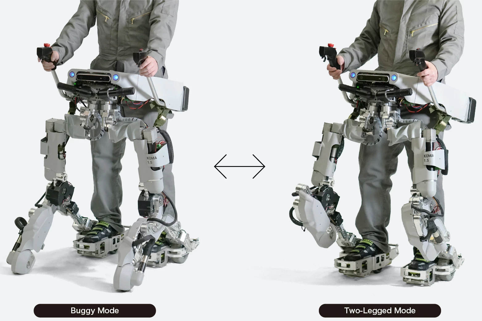 After operating in its rolling Buggy Mode, Atoun's Koma 1.5 pulls in its front wheels to enter Two-Legged Mode