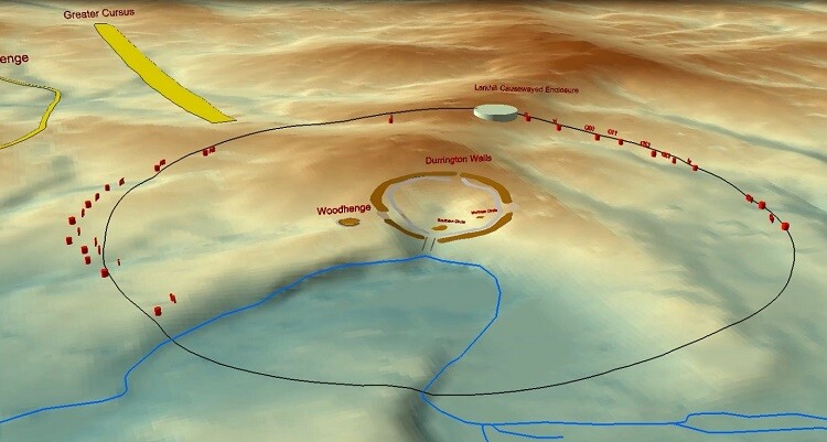 A map of the newly discovered shafts, forming a ring around Durrington Walls and other Neolithic sites