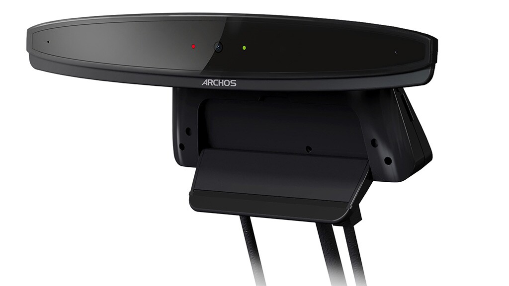 The ARCHOS TV connect base station can be positioned on top of a HDTV