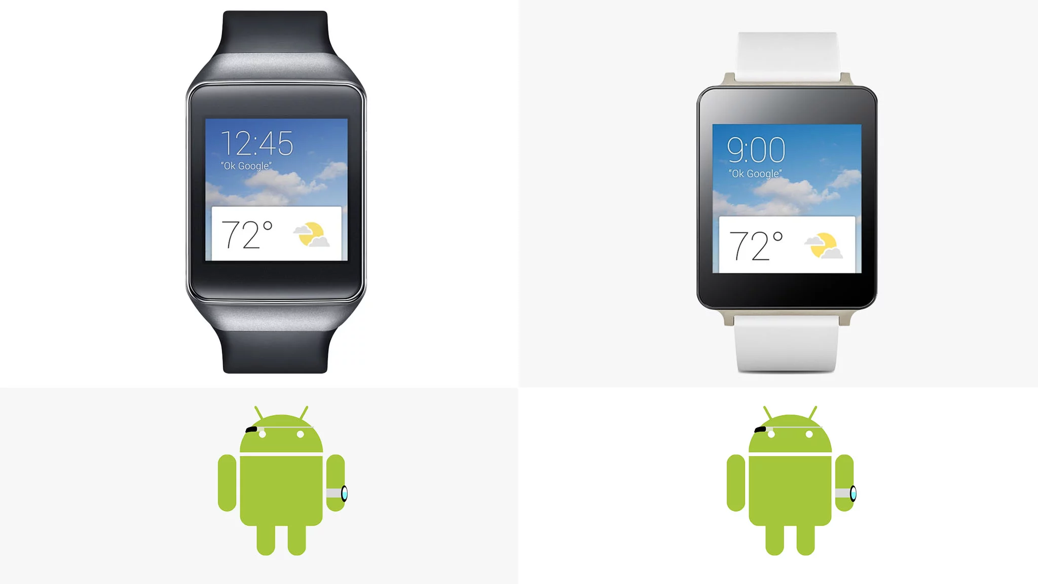 These are the first two watches running Android Wear, Google's new Google Now-based wearable operating system