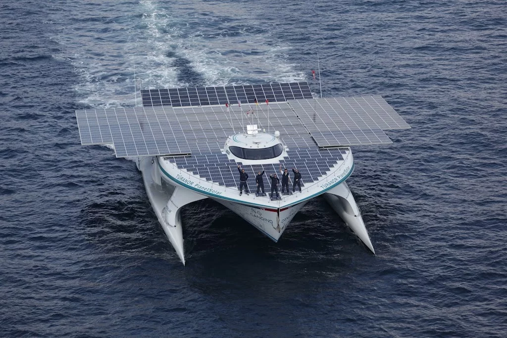 The TURANOR PlanetSolar, as it enters Monaco's Hercule Harbor