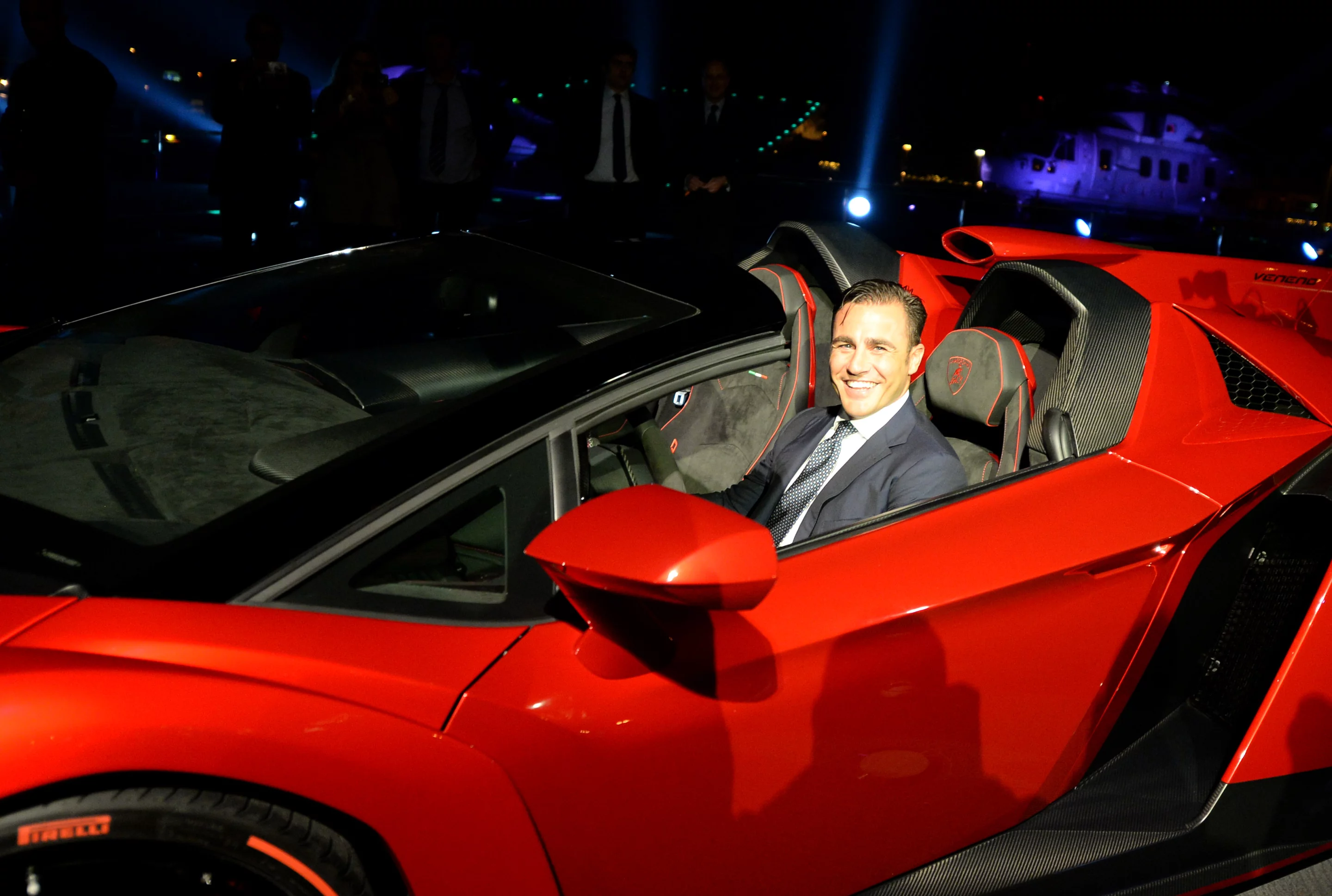Former captain of the national Italian soccer team and 2006 world champion Fabio Cannavaro in the Veneno Roadster