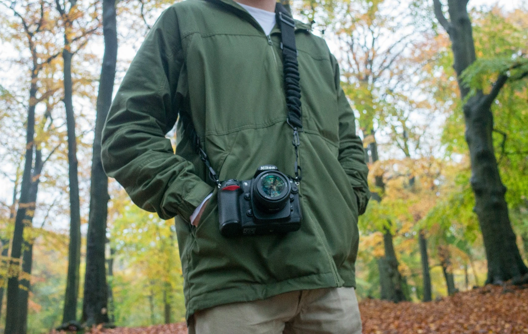 The Boomr camera strap can be worn as a cross body strap