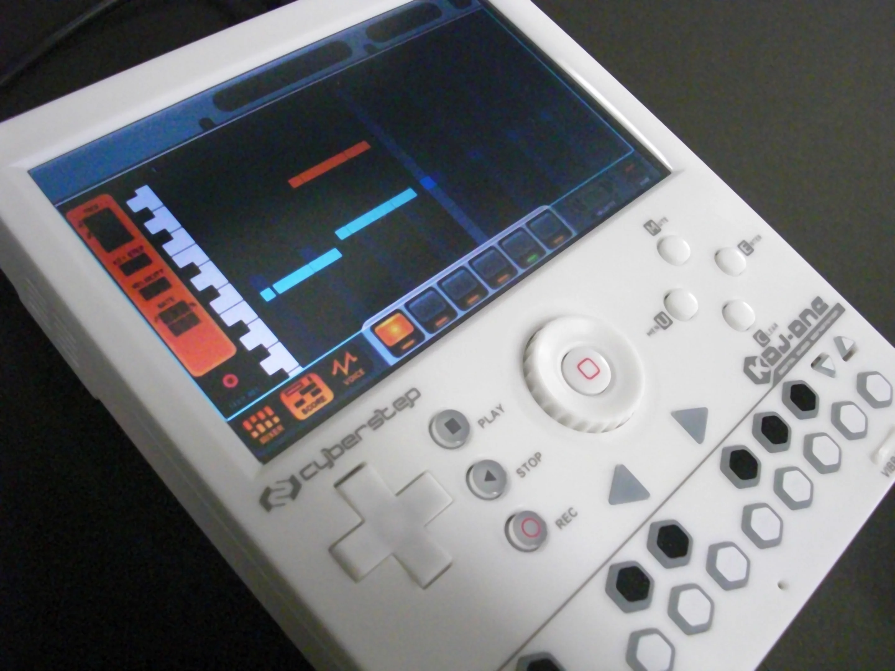 Close up of the KDJ-ONE portable, handheld digital audio workstation