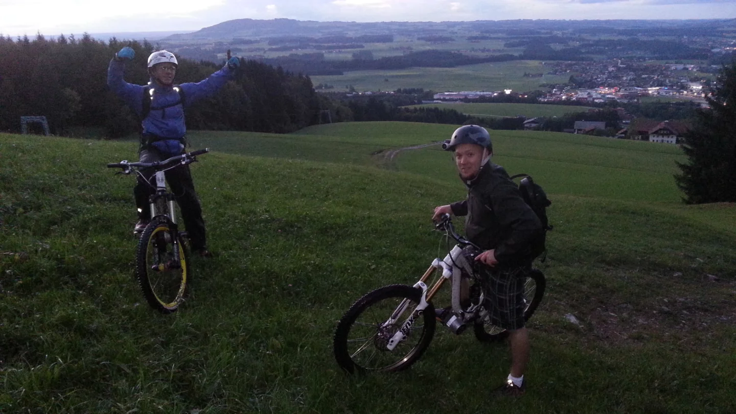 A look back down into town at the top of our dusk ride