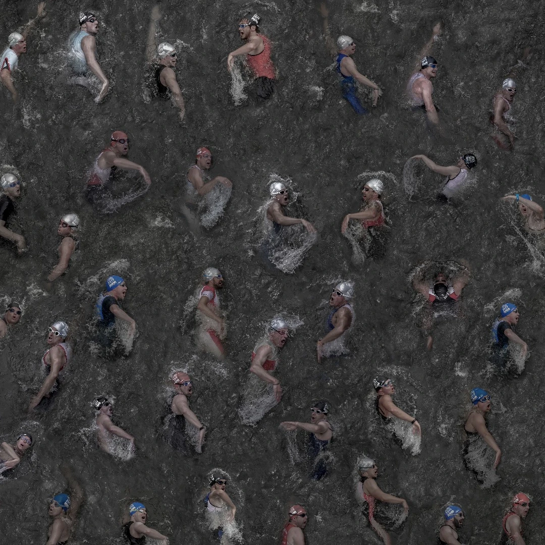 The picture was taken in summer 2017 from 35 individual images of swimmers at the triathlon in the Duesseldorf Media Harbor