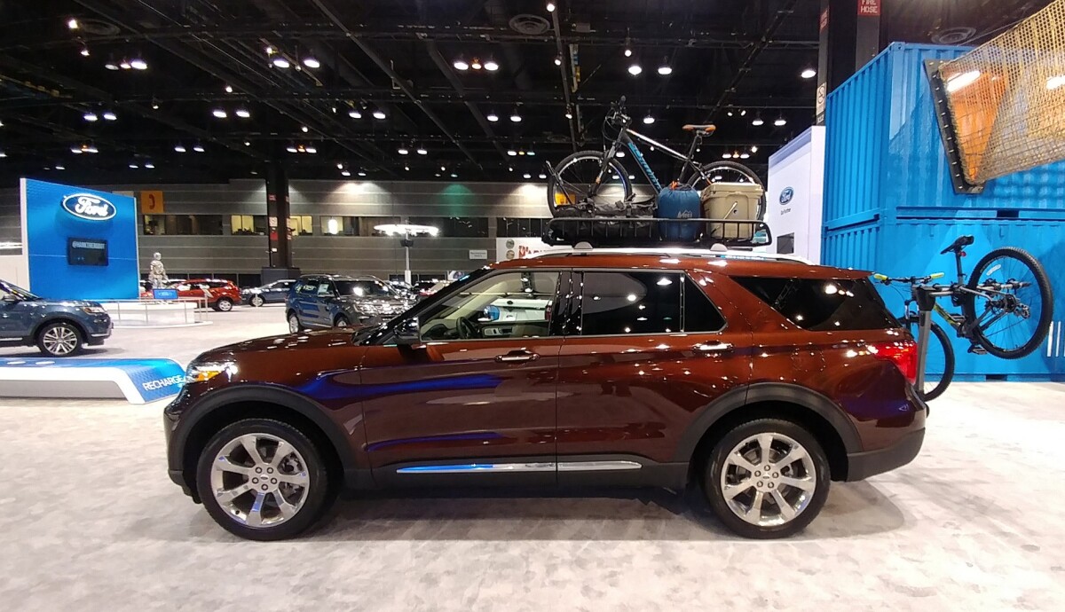 The new Ford Explorer, now in a rear-wheel platform, is being shown in Chicago with a lot of options for both paint and Yakima accessories