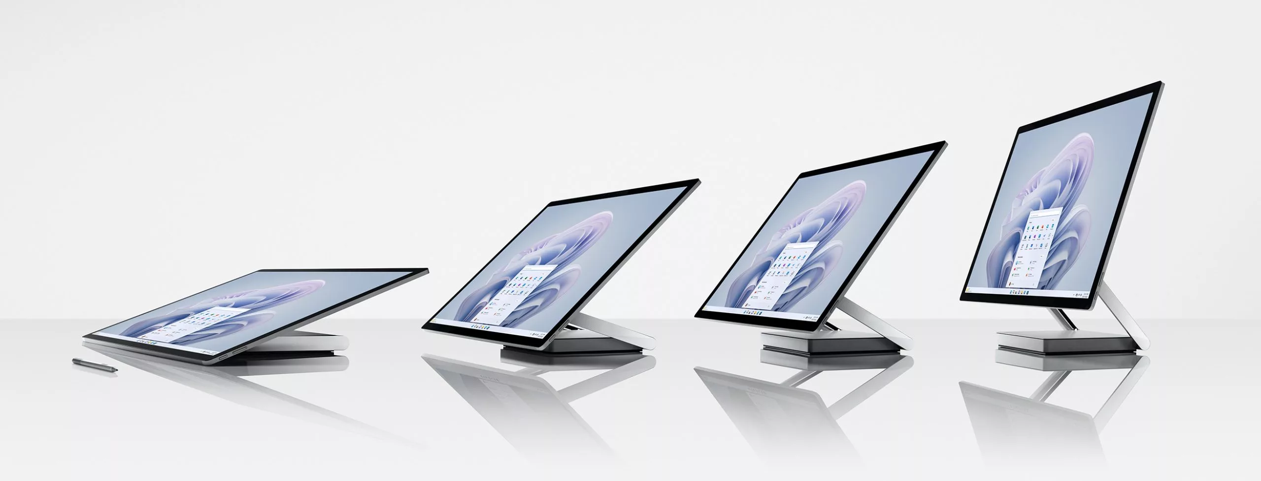 Zero Gravity hinges on the Surface Studio 2+ allow the 28-inch display to be lowered or raised for different tasks