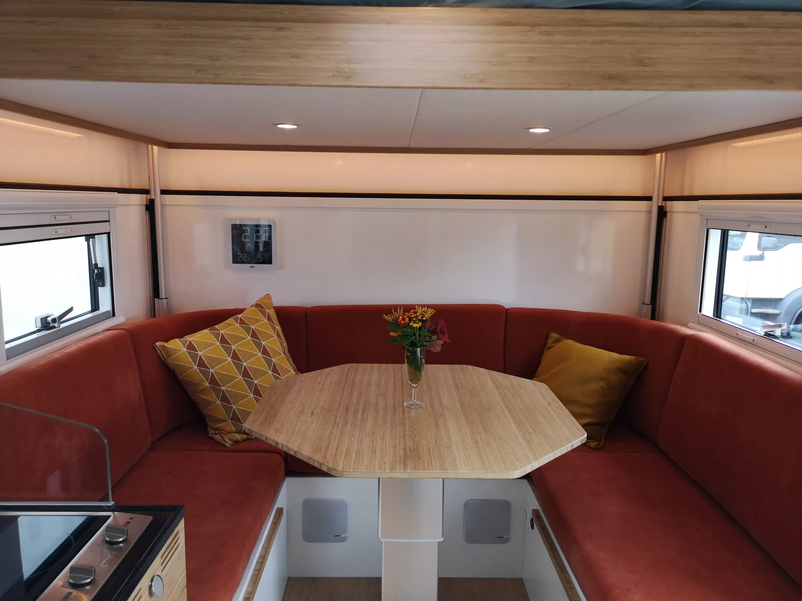 The dinette can seat four to six people