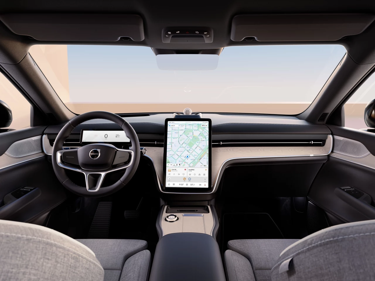The sleek, minimalist dashboard features a large 14.5-in infotainment screen, digital instruments and not much else