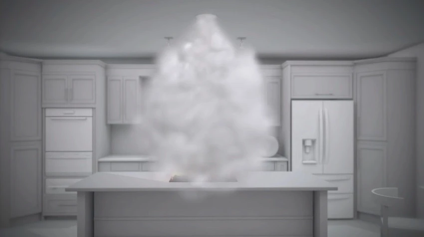 The ceiling-mounted Haven fire safety system puts out a stove-top fire