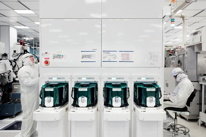 Wafers of the new 5 nm chips are tested in pods in a New York facility