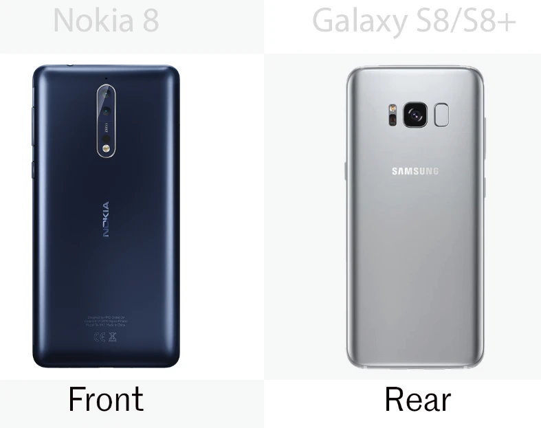 Fingerprint scanner location for the Nokia 8 and the Samsung Galaxy S8/S8+