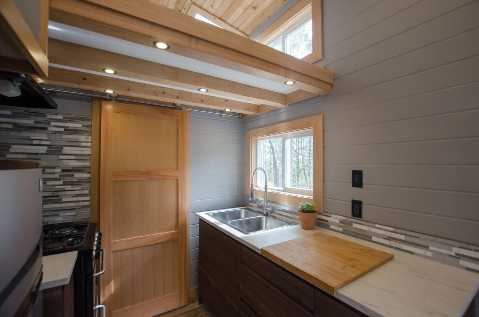 The Blue Heron's bathroom is hidden behind the sliding door pictured