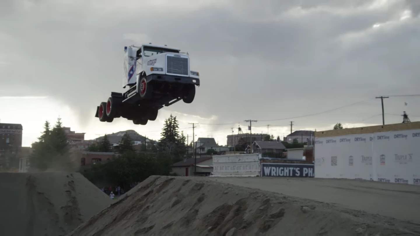 Tanner's dad gets into the action with a semi-trailer jump at Butte, Idaho
