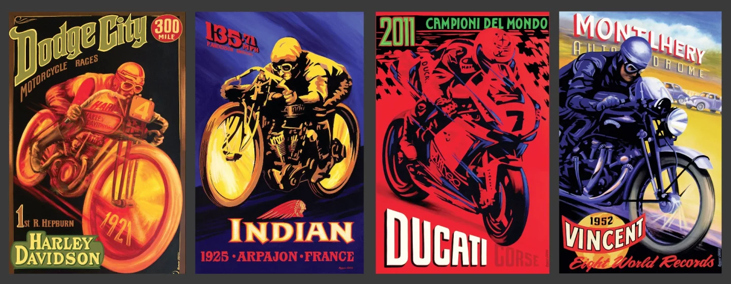 Auction clusters such as the Las Vegas motorcycle auctions also attract the unusual and beautiful. This set of prints from Robert Carter comprised the first four lots at Bonhams' sale and though none of them sold mainly because of reserve prices approaching $10,000 a pop, they are very beautiful and in the right environment ...