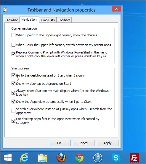 Tweaking the settings in the navigation menu allows you to make Windows 8.1 navigation much easier