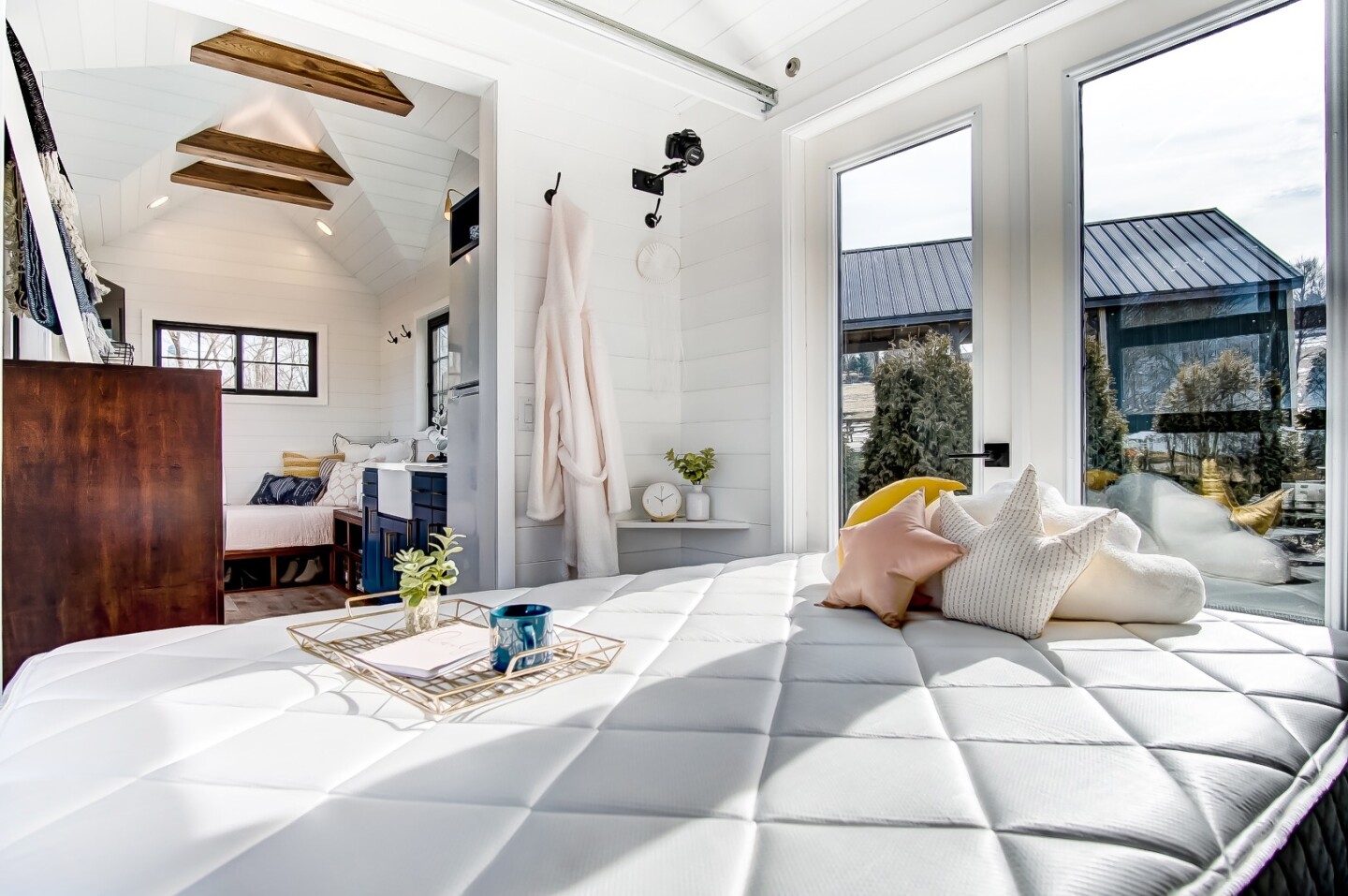 The Allswell Tiny Home's bedroom is open and light-filled