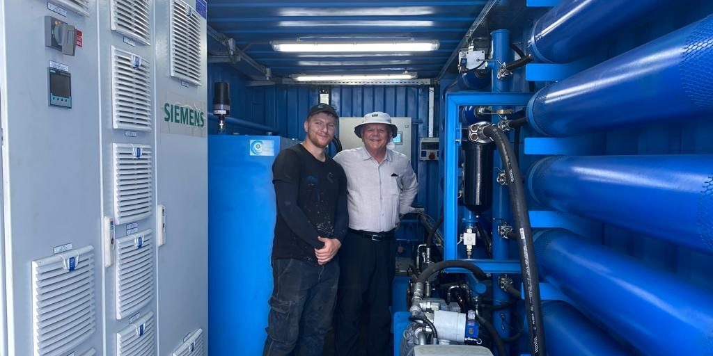 AltaSea CEO Terry Tamminen visiting the wave energy power station at Jaffa Port, Israel, in 2022