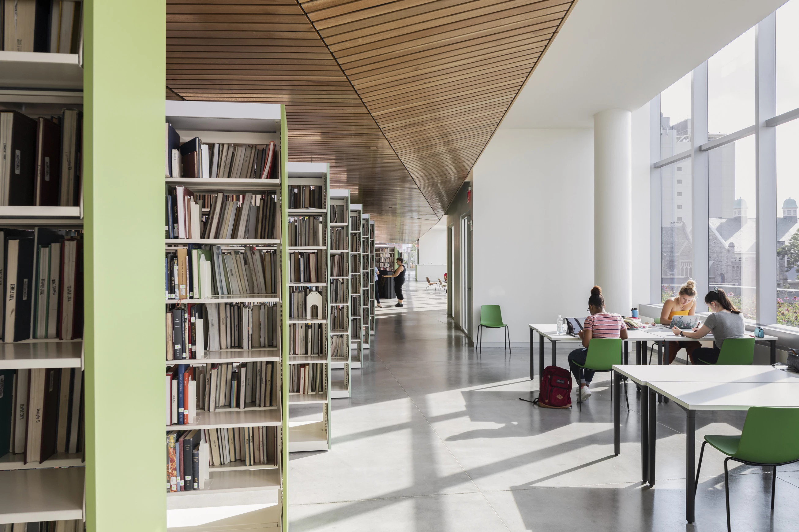 The Charles Library at Temple University includes multiple meeting and study areas