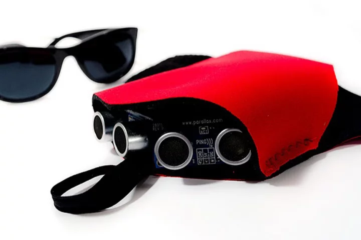 The prototype Tacit wrist-mounted sonar device designed by Steve Hoefer