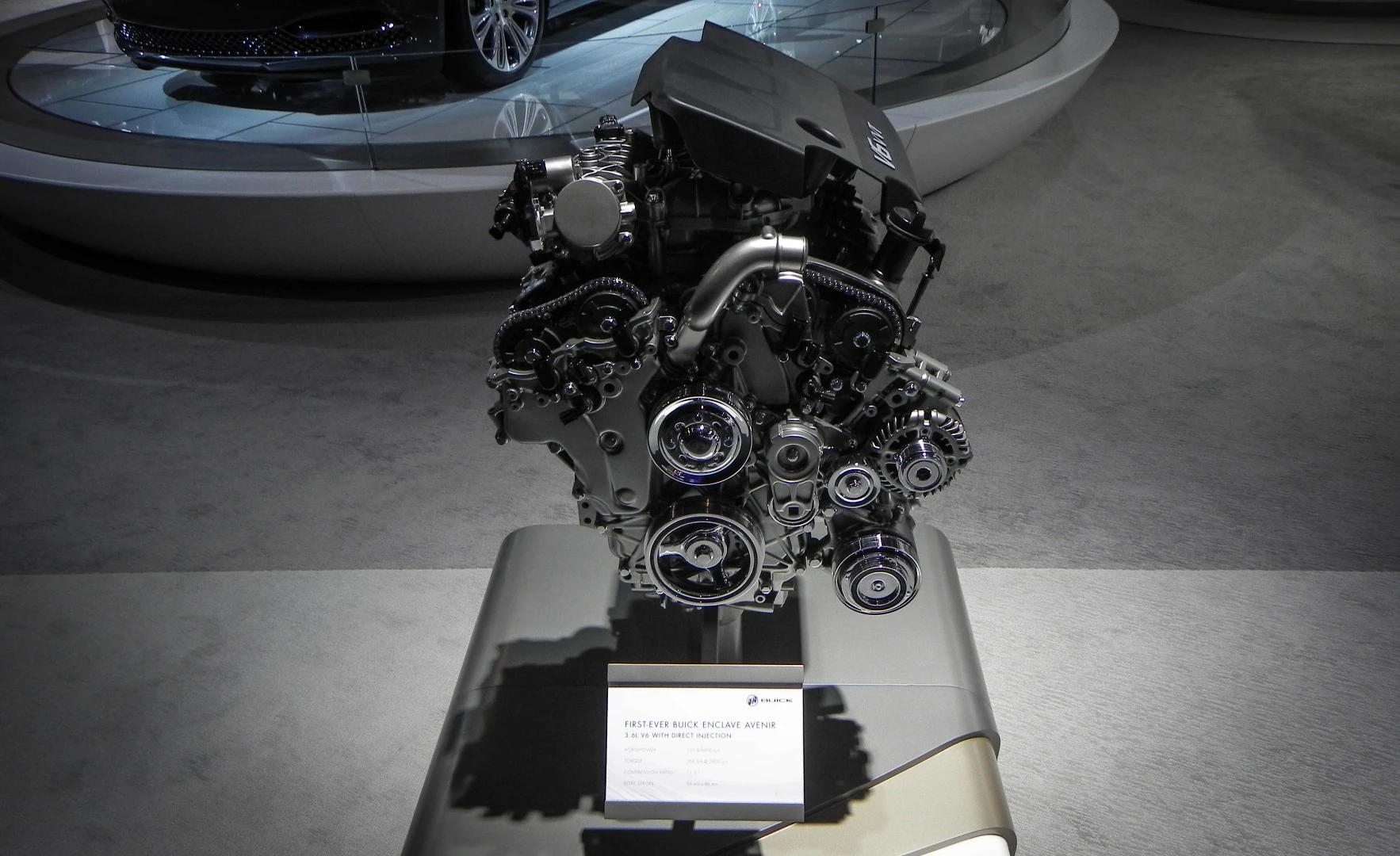 This engine shows what's under the hood of the Buick Enclave Avenir, a 3.6-liter V6 with direct injection producing 310 horsepower