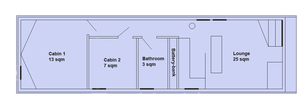 Layout of Bauhaus, showing the position of the 24 wet lead acid battery cells