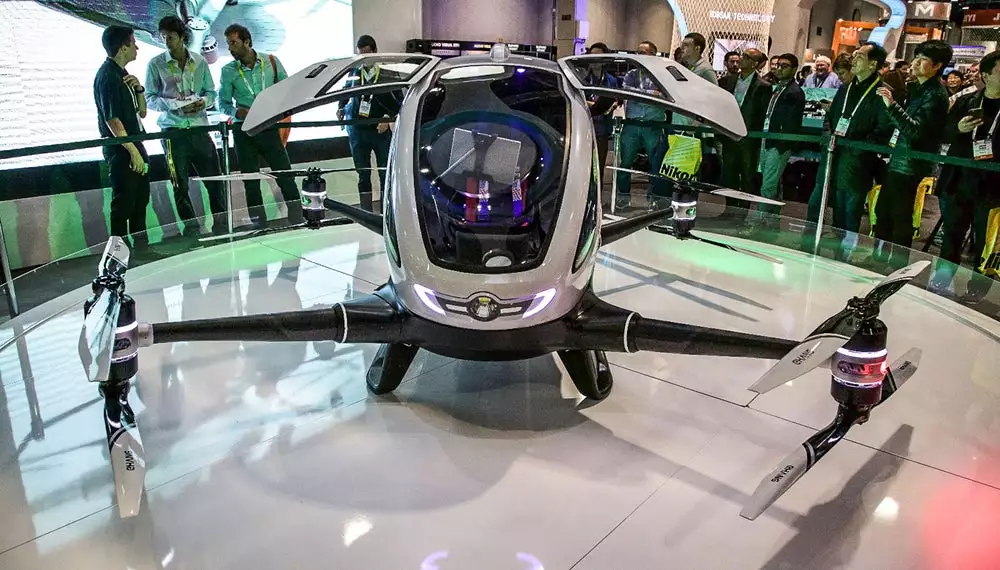 A prototype of the Ehang taxi drone at CES in 2016
