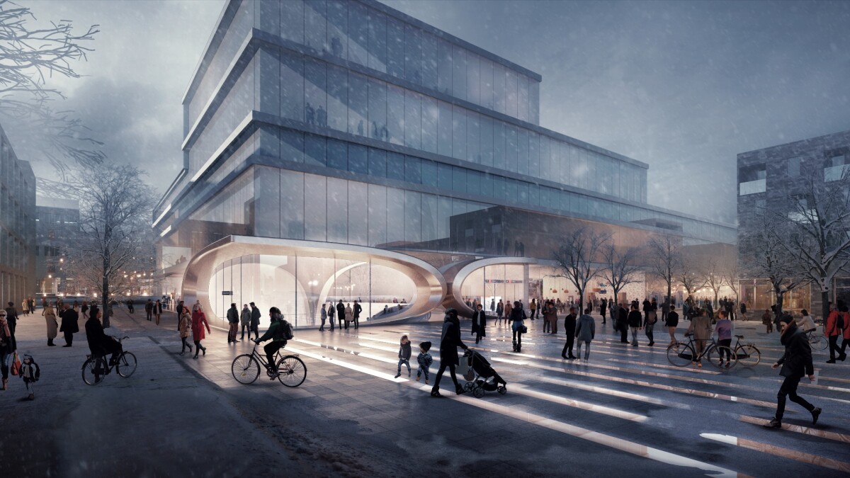 The Fornebu Senter station is inspired by Norway’s mountainous landscapes and fjords