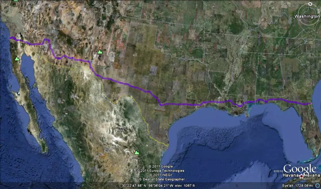 Map of the route from San Diego to Jacksonville