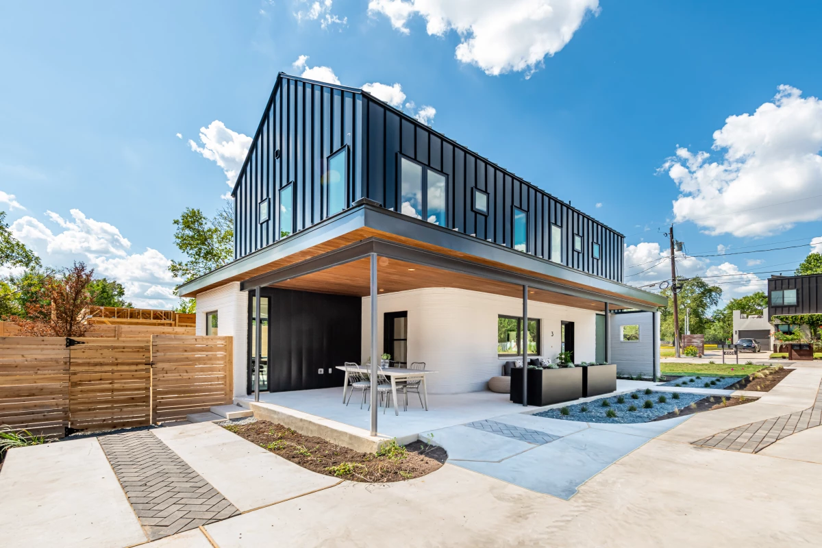 Icon's East 17th St 3D-printed Home Development homes consist of a 3D-printed lower floor and a timber upper floor