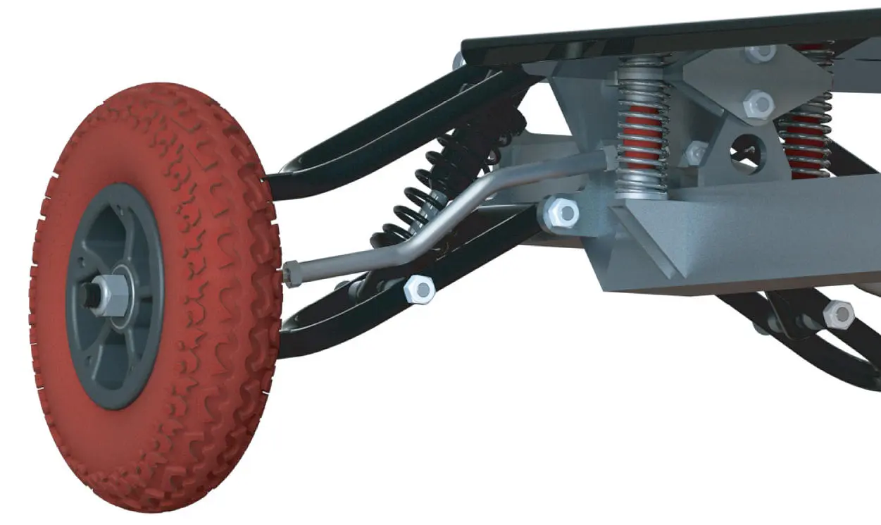The spring rate of each of the shocks can be adjusted to accommodate different body weights or riding styles