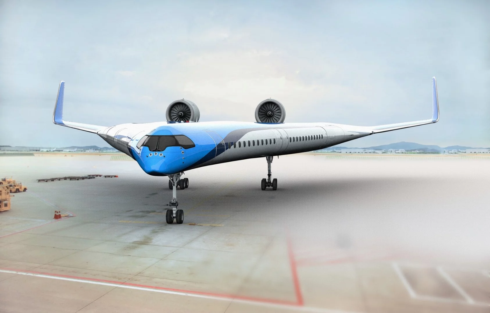 The Flying-V concept is 55 meters long and 17 meters high, with a wingspan of 65 meters