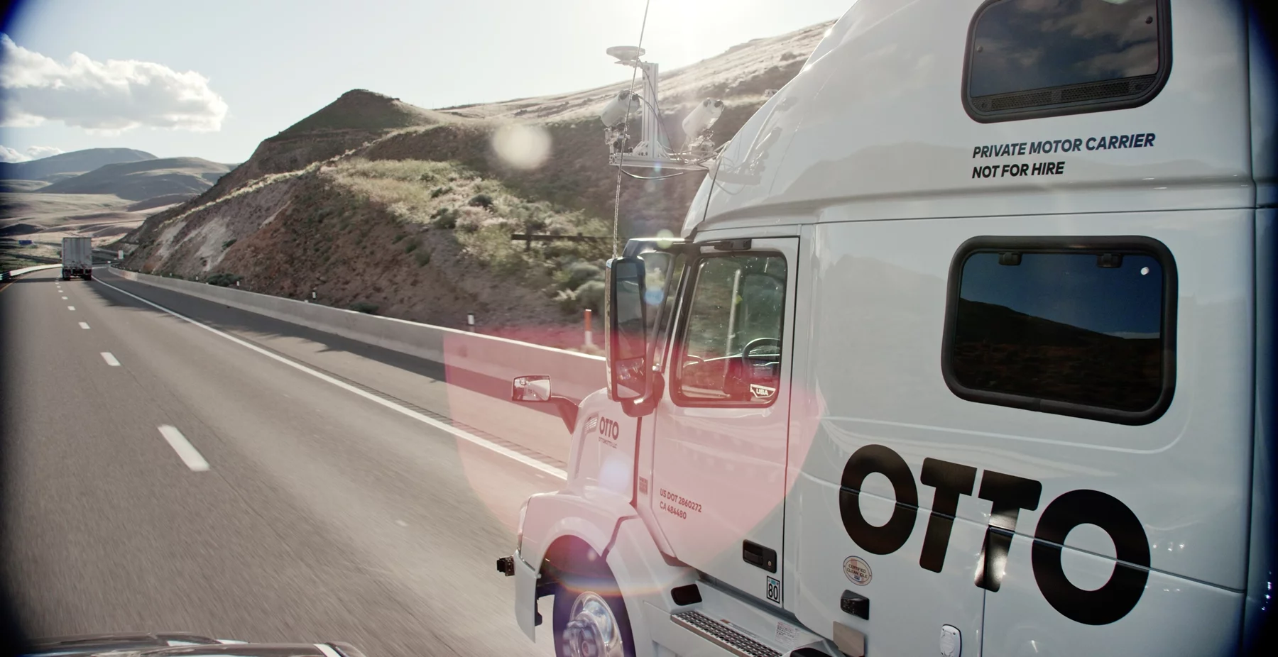 The camera, radar and laser sensors are located on top of the truck