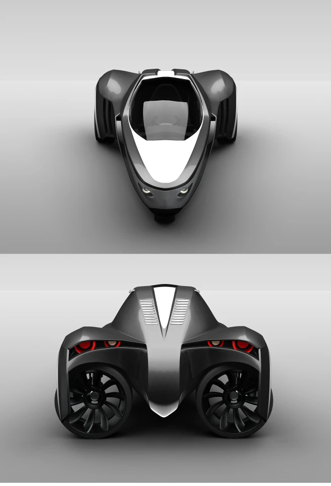 Each of the rear wheels is powered by its own electric motor and can be rotated 90 degrees to provide propulsion when on water