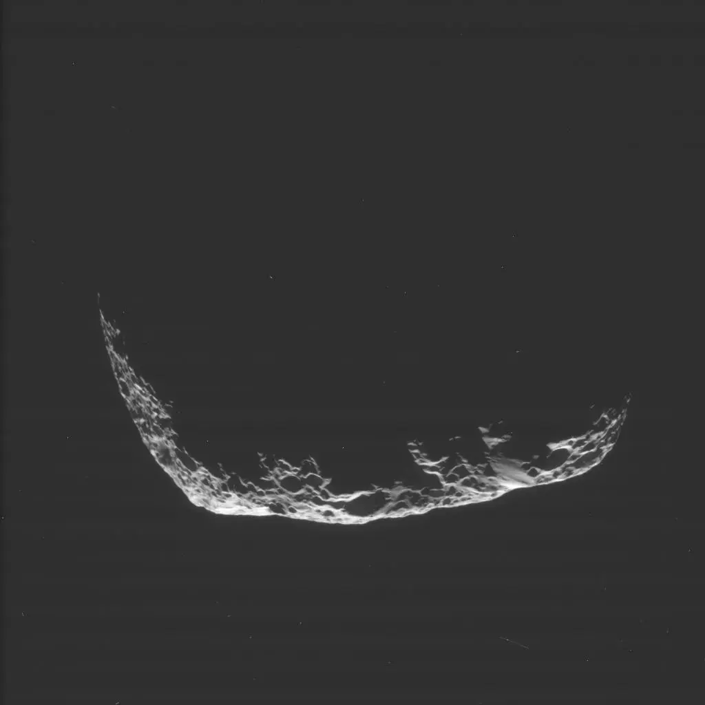 The Saturnian moon Hyperion, as imaged by the Cassini spacecraft on May 31
