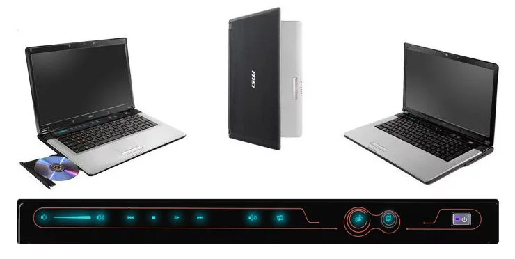 Close up of the luminous touch-sensitive hot key strip and various views of the GE700