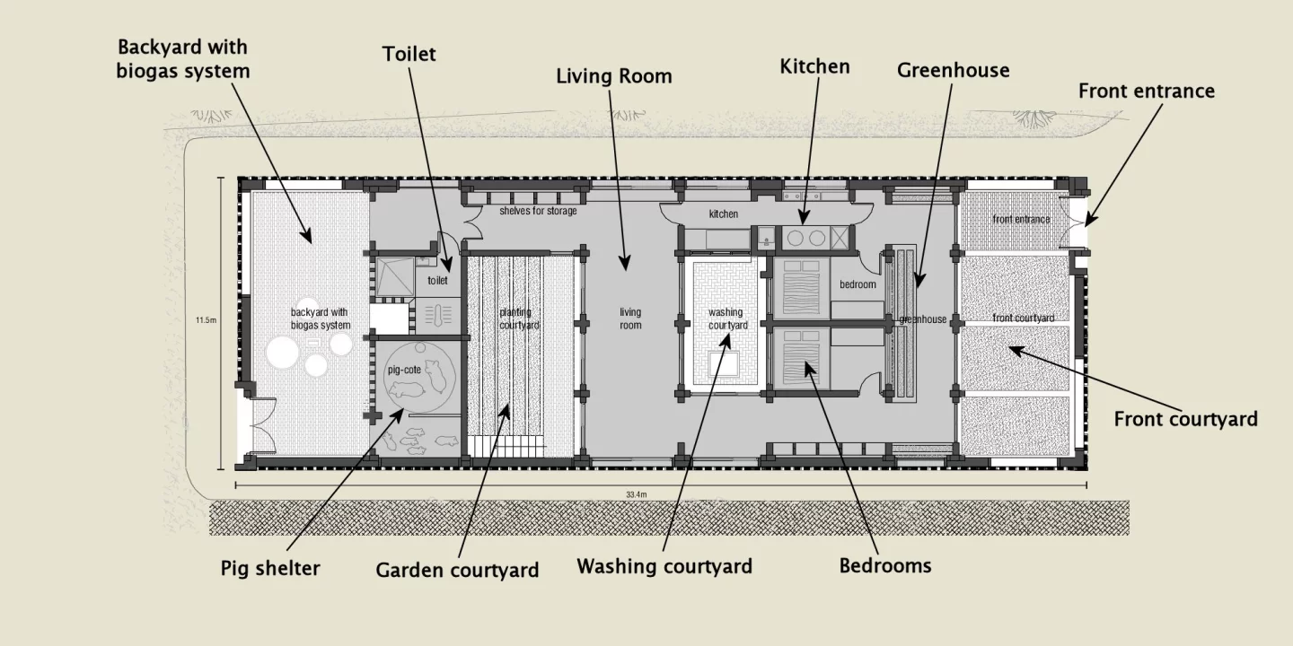 View into the project house through a transparent roof showing the layout and flow of the living spaces (Image: John Lin)