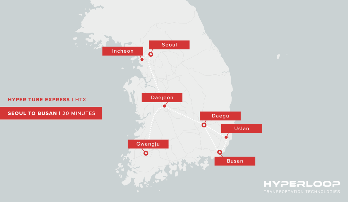 A South Korean Hyperloop could see passengers travel between Seoul and Busan in less than 20 minutes