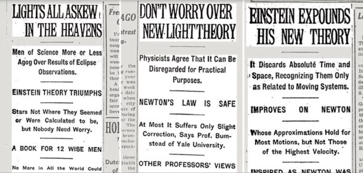 Newspapers across the world picked up the story of Lord Rutherford measuring the distortion of light through an eclipse and Einstein, his most unlikely theory vindicated, became a global celebrity overnight. These clippings are from The New York Times dated November 10, November 16 and December 3, 1919.