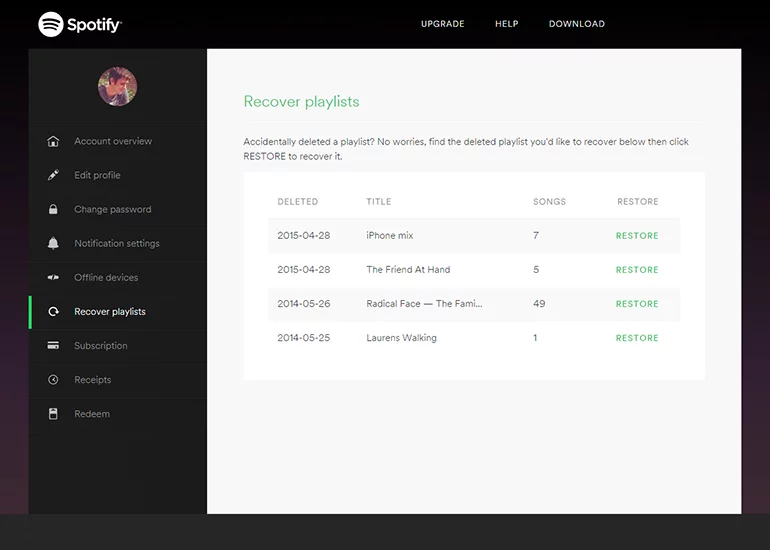 Spotify includes a playlist recovery tool