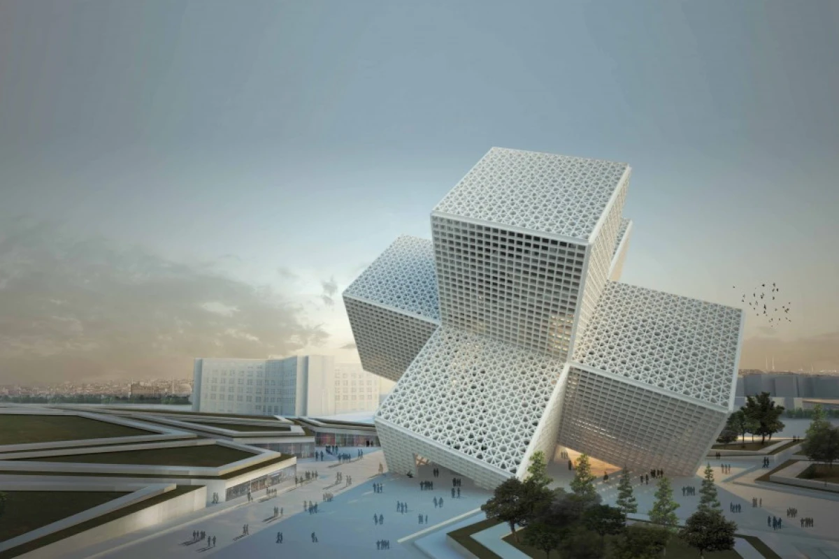 The design resembles an emergency cross symbol that has fallen onto its side, as if affected by an earthquake (image: OODA)