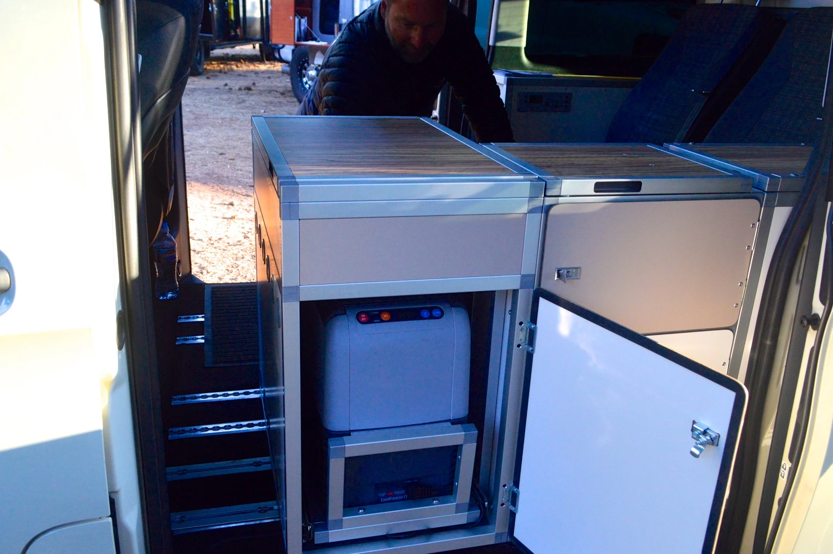 The Metris refrigerator can slide inside or out