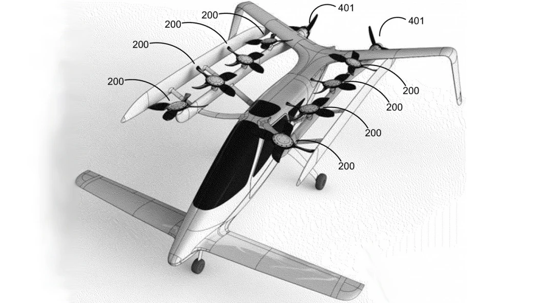 Artists drawing of the Zee.Aero concept for a vertical take-off-and-landing (VTOL) flying car