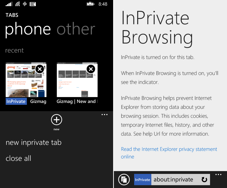 You can enable InPrivate browsing in IE 11