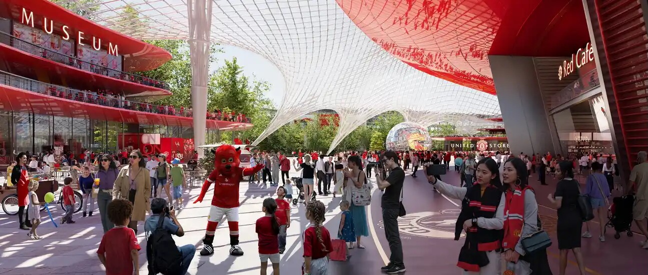 The new Manchester United stadium will be topped by an "umbrella-like" covering that will be used to shelter a plaza
