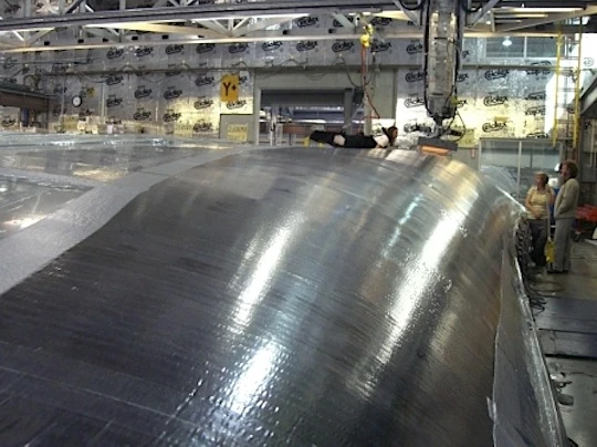 The entire sail is sealed in a vacuum bag prior to the heating process