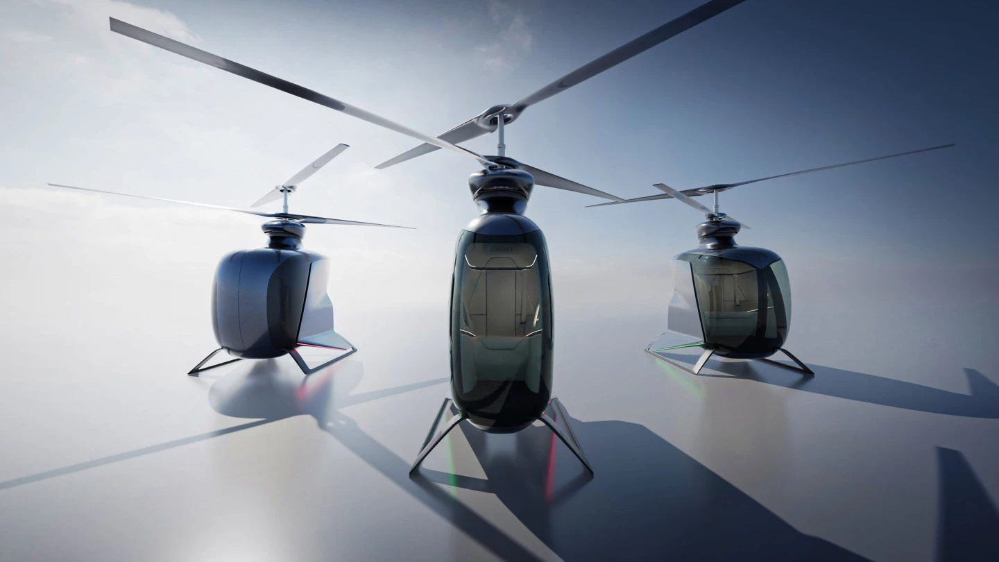 Coaxial top rotors provide plenty of lift with reduced diameter, and they also obviate a tail rotor